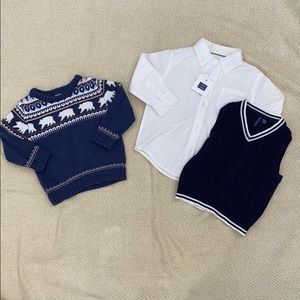 Janie and Jack white dress shirt, sweater, vest